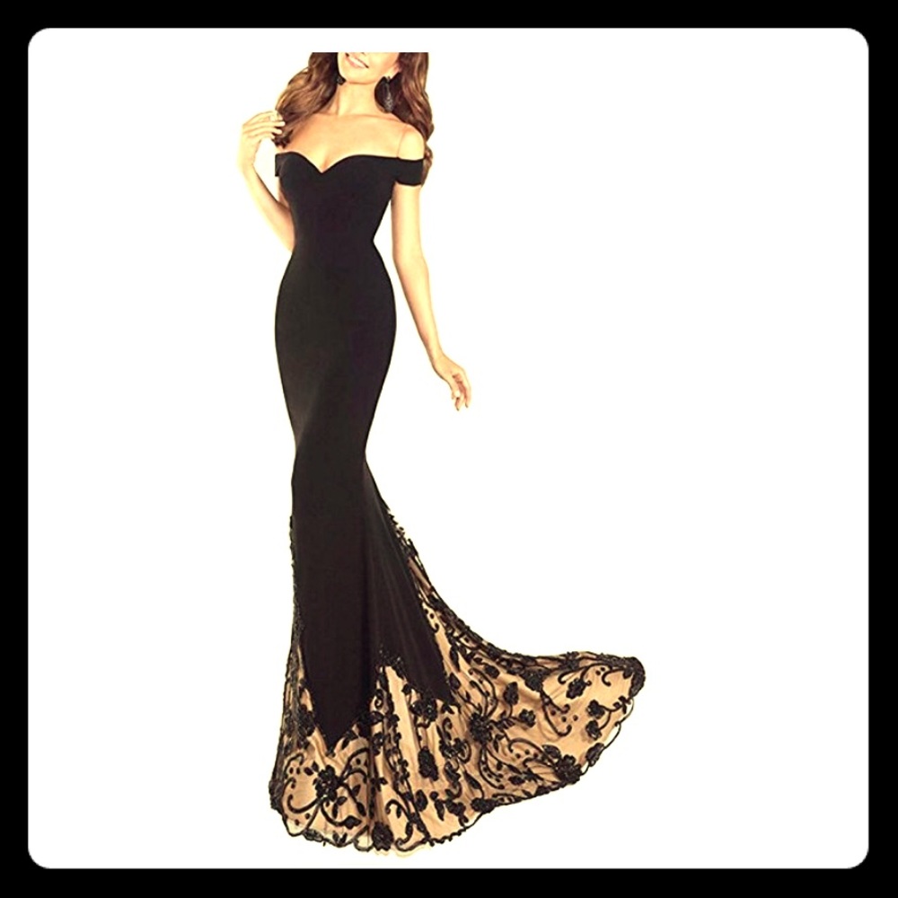 Mermaid evening gown, worn once off the shoulder